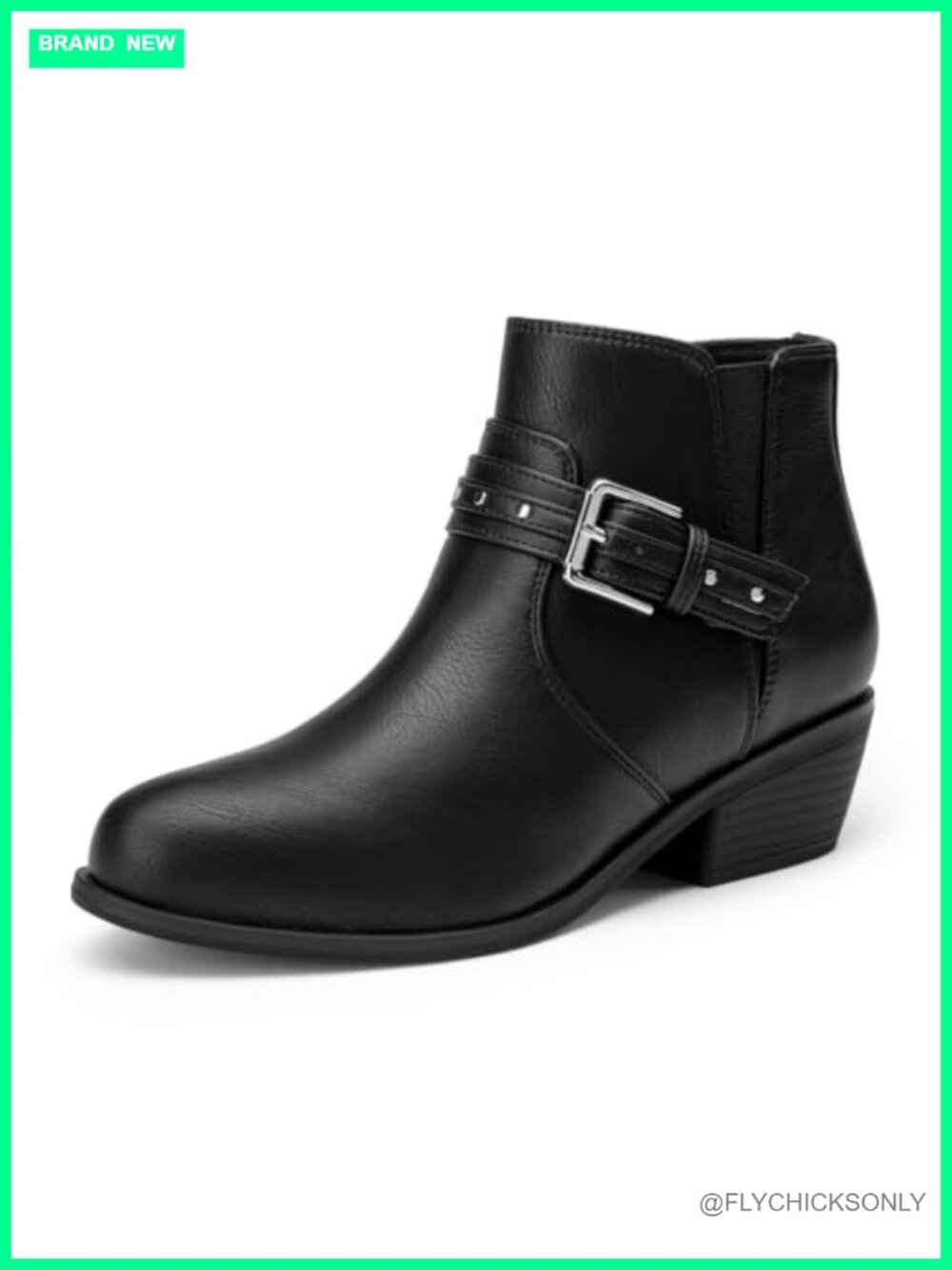 Chunky Low Heel Ankle Boots with Side Zipper Faux Leather
